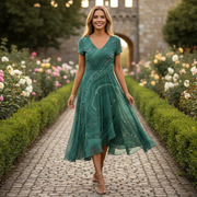 Eliana - Elegantes Kleid mit V-Ausschnitt – Grün