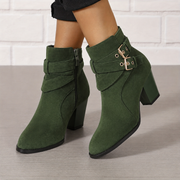 Gerda | Damen Stiefelette mit Schleife und Blockabsatz – Grün