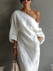 Adoressa - Skulpturales One-Shoulder-Maxikleid – Weiß