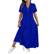 Primelle - Softtouch-Maxikleid mit Reißverschlusskragen – Blau