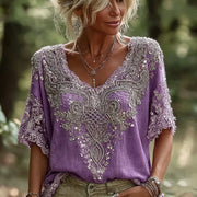 Henrietta - Vintage-Bluse mit Häkel-Details – Lila