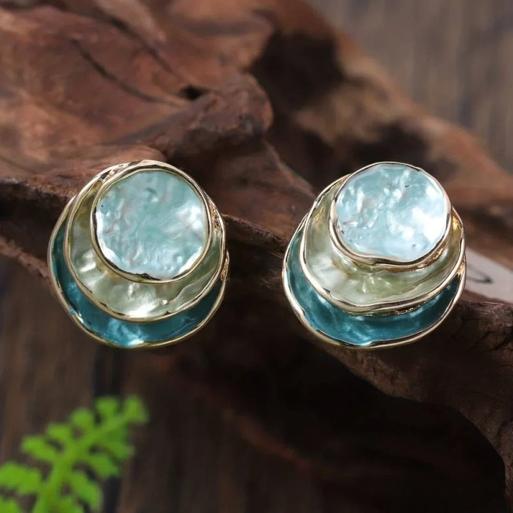 Vintage handgemalte mehrlagige runde Ohrringe