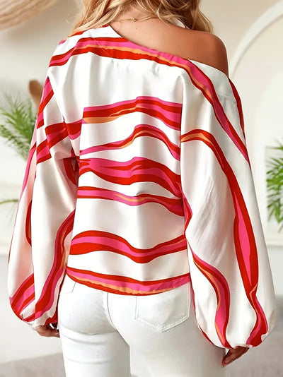 Laila | Elegante Off-the-Shoulder Bluse mit geometrischem Print