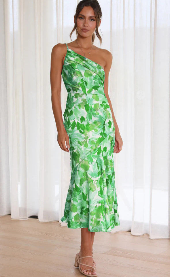 Aeris | Langes Asymmetrisches Kleid mit Blumenmuster