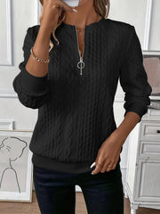 Delorina - Soft-Touch Reißverschluss-Pullover – Schwarz