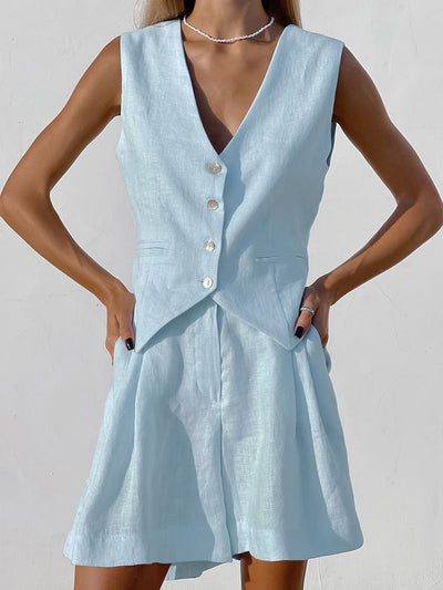 Zweiteiliges Set | Ärmellose Weste & Shorts | Elegant & Sommerlich