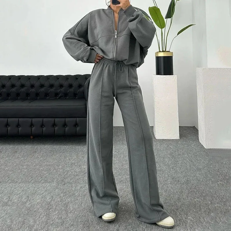Zweiteiliges Lounge-Set | Oversize-Zipper | Weite Hose