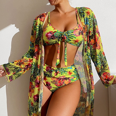 Tropisches Bikini-Set mit Cover-Up für Damen
