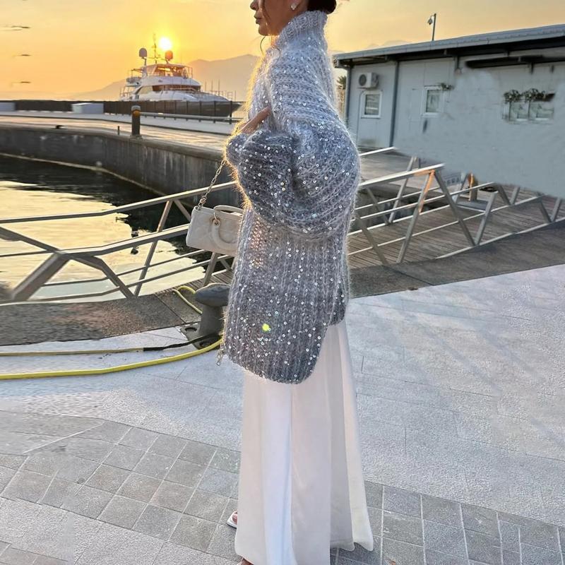 Oversize-Strickjacke | Glanz-Effekt | Eleganter Komfort