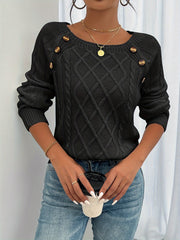 Rosabelle - Strukturierter Pullover mit Knopfleiste – Schwarz