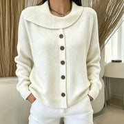 Elowette - Strickjacke mit breitem Kragen und Knopfverschluss – Weiß