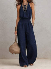 Elenie - Leichter Neckholder-Jumpsuit – Marineblau