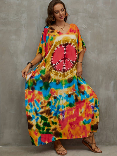 Buntes peace maxi-kaftan kleid - Luna