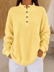 Belliora - Strukturstrick-Pullover mit Henley-Ausschnitt – Gelb