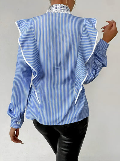 Rosalia | Elegantes gestreiftes Langarmshirt mit Spitze und Rüschendetails