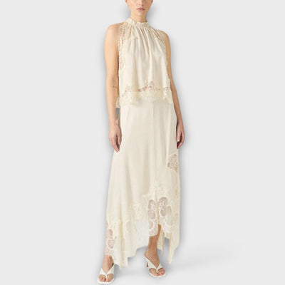 Kaia - Satinbluse mit Spitzenbesatz und plissiertem Ausschnitt im Set