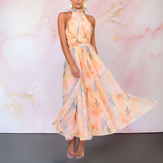 Damen Halterneck Kleid Mit Aquarellmuster – Aquarell
