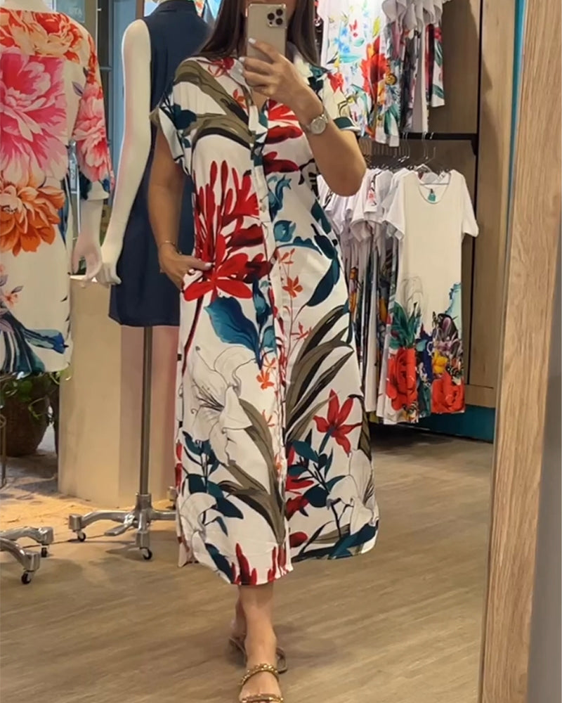 Trendiges Damen Sommerkleid mit Print & Hemdkragen – Flora