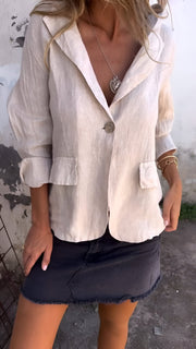 Clara | Minimalistischer Und Vielseitiger Leinenblazer – Khaki