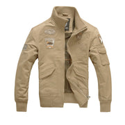 Herren Langarmjacke im Militärstil mit Taschen – Khaki