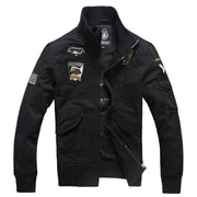 Herren Langarmjacke im Militärstil mit Taschen – Schwarz