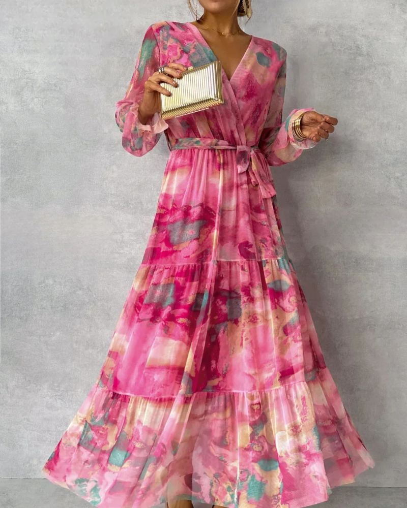 Damen Elegantes Blumen Wickelkleid | Maxi