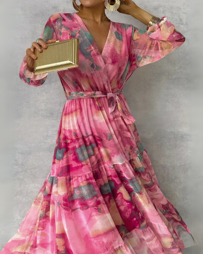 Damen Elegantes Blumen Wickelkleid | Maxi