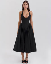 Ärmelloses, elegantes, figurbetontes Tüllkleid im Korsett-Stil mit V-Ausschnitt – Schwarz