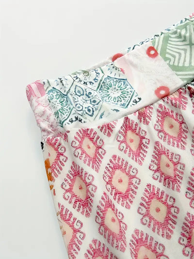 Kayleigh | Bunte Blumen-Patchwork Weitbeinige Hose