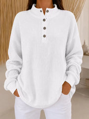 Belliora - Strukturstrick-Pullover mit Henley-Ausschnitt – Weiß