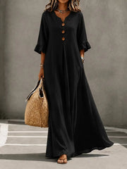 Vesperelle - Bedrucktes Soft-Touch-Maxikleid mit V-Ausschnitt – Schwarz