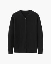 Bennett | Stehkragen Herren Rippstrick Reißverschluss Strickjacke – Schwarz