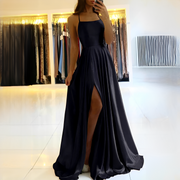Shamcy - Elegantes langes Kleid mit Schlitz – Schwarz