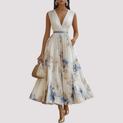 Leah - Midikleid mit Blumenprint und langen Ärmeln – Weiß