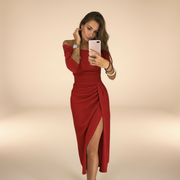 Christy - Elegantes Off-Shoulder-Midikleid – Rot