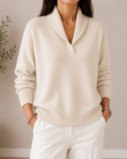 Amandina - Extraweicher V-Ausschnitt-Pullover – Creme