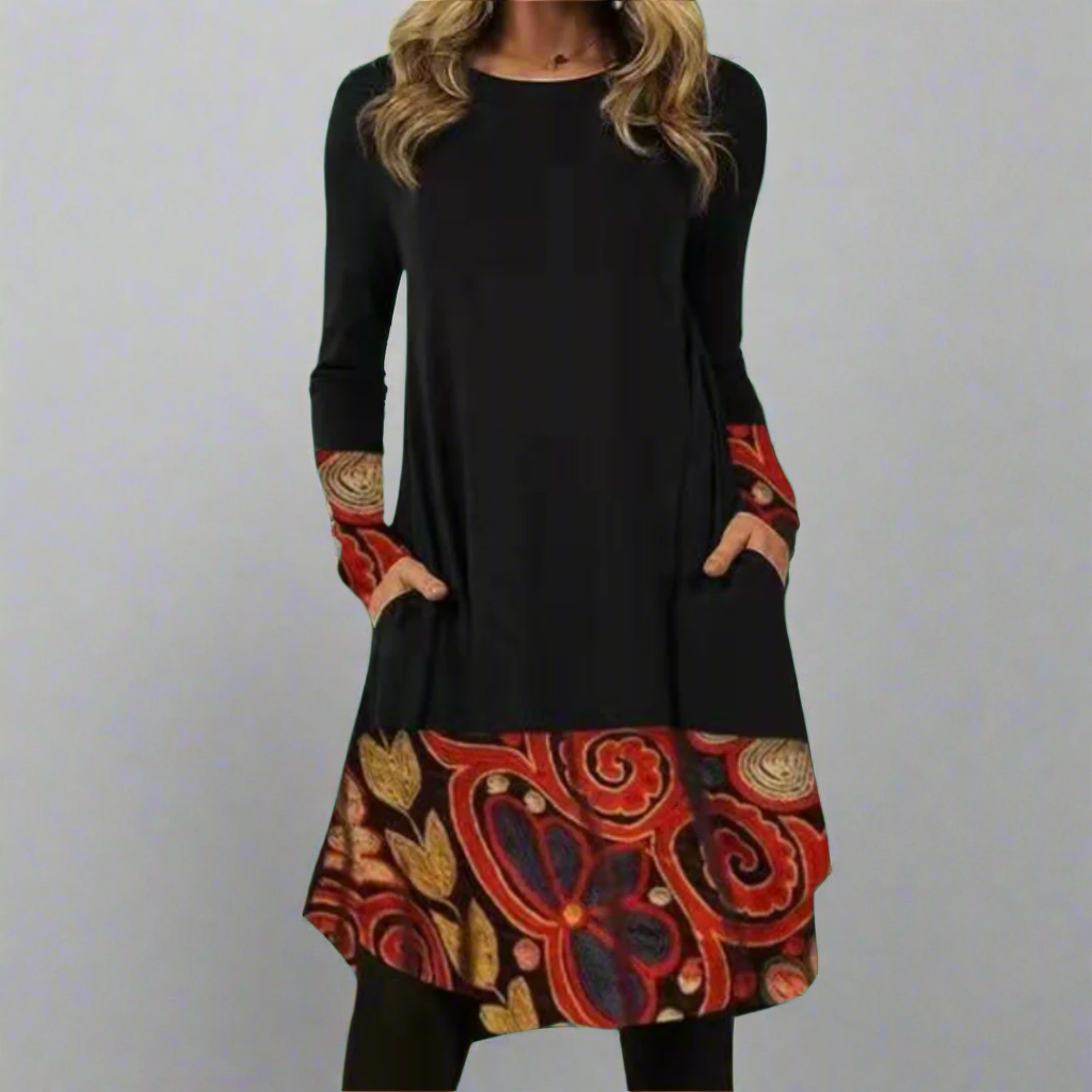 Ysolde | Modisches Kleid mit bedrucktem Bund aus Premium-Stoff