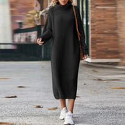 Sophie | Damen Strickkleid lang modern & stilvoll tragbar – Schwarz