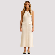 Jorja - Elegantes Midikleid mit Knopfakzenten – Beige