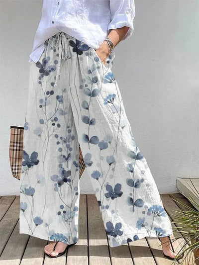 Weite Leinenhose | Boho-Stil & Floral | Luftig & Bequem