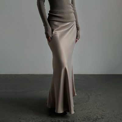 Andrina - Langer Rock aus Satin mit Fishtail-Schnitt