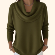Mirelia - Drapierter Pullover mit Wasserfallkragen – Grün