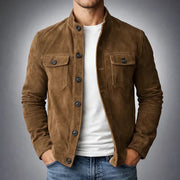 Herren Olivgrüne Wildleder Hemdjacke – Stilvolle Legere Oberbekleidung – Braun