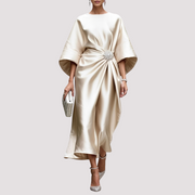 Kay - Stilvolles Wickel-Midikleid – Beige