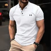 Herren-Poloshirt mit Knopfleiste und Henry-Kragen – Weiß