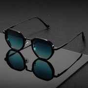 Vintage Stil Polygonale Metall Sonnenbrille Mit Braunen Gläsern – Retro – Blau