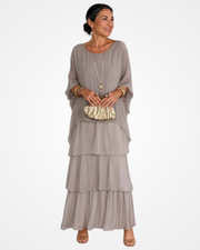 Sylvia - Fließendes Soft-Touch-Maxikleid – Grau
