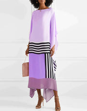 Vivienne | Damen Kaftan Kleid Fledermausärmel Colorblock Maxi – Lila