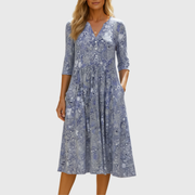 Harlotte | Damen Anmutiges V-Ausschnitt Eleganz Midikleid – V-Neck Midi 2026 – Blau