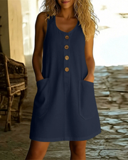 Katelin - Luftiges Sommerkleid mit Knopfleiste vorn – Marineblau